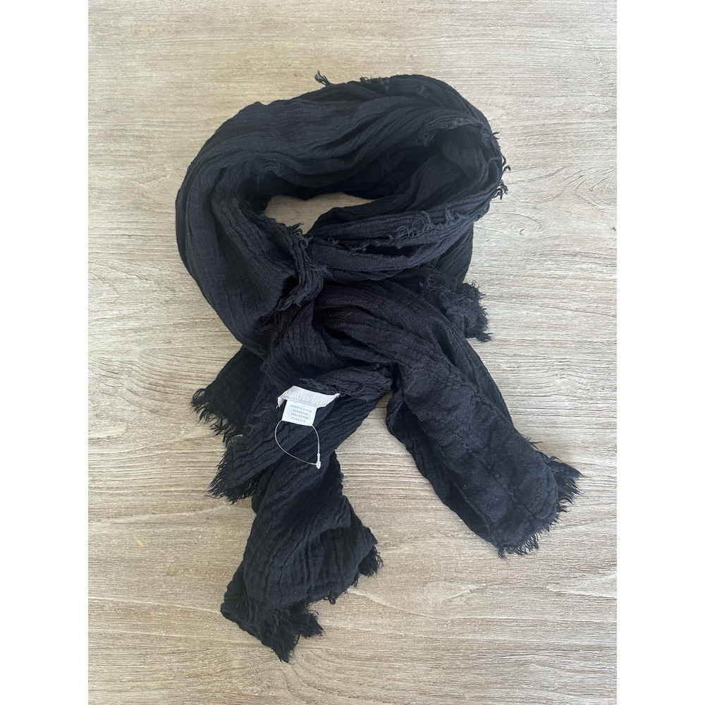 Samantha Brown Frayed Edge Multi-use Scarf Sarong Travel Blanket Black